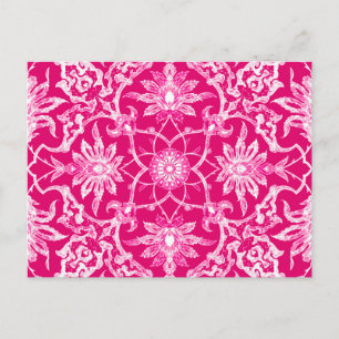 Cartão Postal Art Nouveau Padrão Chinês - Fuschia Rosa