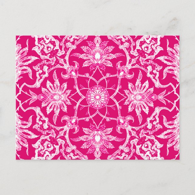 Cartão Postal Art Nouveau Padrão Chinês - Fuschia Rosa (Frente)