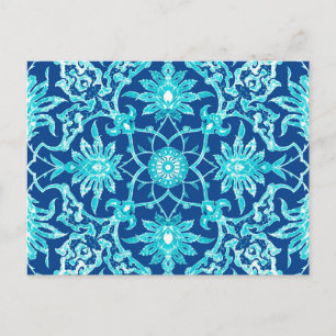 Cartão Postal Art Nouveau - Padrão Chinês - Turquesa e Azul