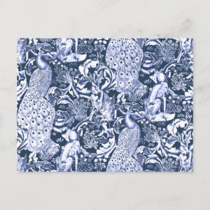 Cartão Postal Art Nouveau Peacock Impressão, Marinho e Branco
