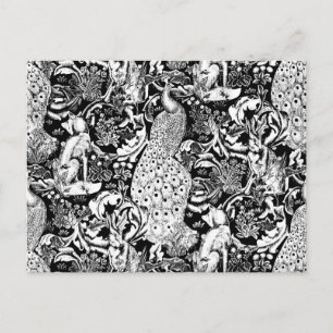 Cartão Postal Art Nouveau Peacock Impressão, Preto e Branco
