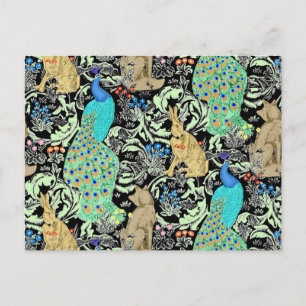Cartão Postal Art Nouveau Peacock Impressão, Turquesa e Neutros