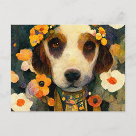 Cartão Postal Art Nouveau portrait of Beagle dog with flowers