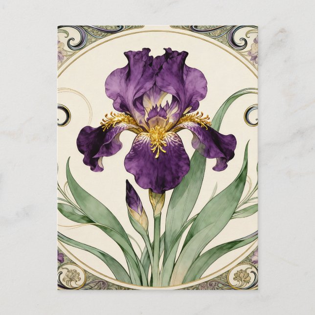 Cartão Postal Art Nouveau Purple Iris (Frente)