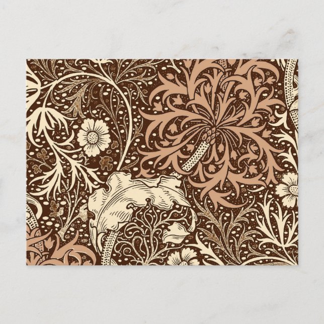 Cartão Postal Art Nouveau Seaweed Floral, Brown e Beige (Frente)