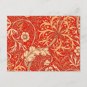 Cartão Postal Art Nouveau Seaweed Floral, Coral Laranja Profundo