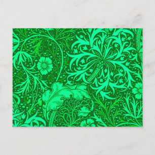 Cartão Postal Art Nouveau Seaweed Floral, Emerald Green