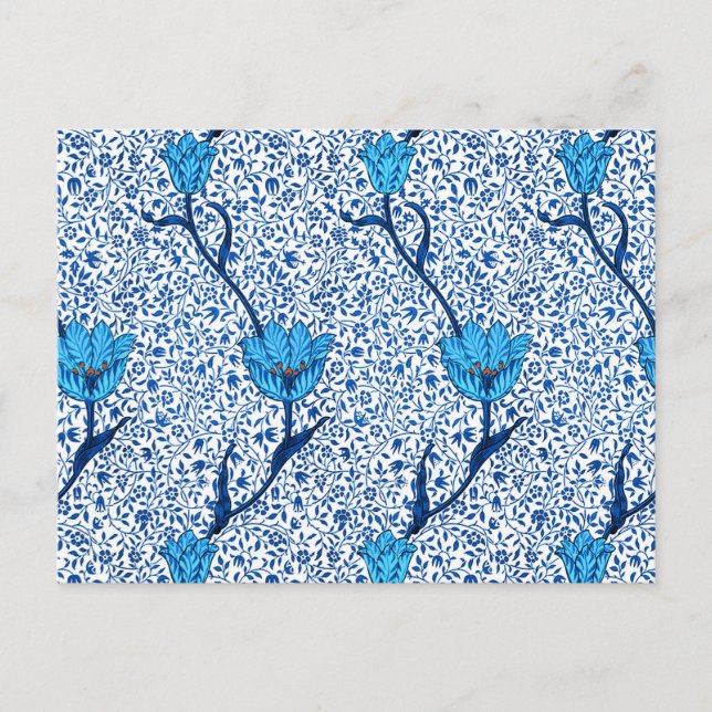 Cartão Postal Art Nouveau Tulip Damask, Cobalt Blue (Frente)