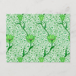 Cartão Postal Art Nouveau Tulip Damask, Emerald Green