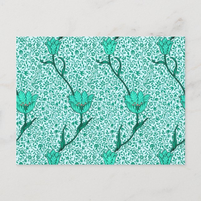 Cartão Postal Art Nouveau Tulip Damask, Turquoise (Frente)
