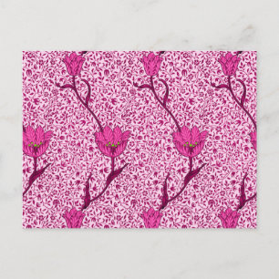 Cartão Postal Art Nouveau Tulip Damask, Wine & Fuchsia Pink Pink
