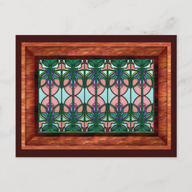 Cartão Postal Art Nouveau Vidro Contido em Molho de Madeira (Frente)