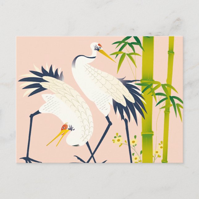 Cartão Postal art of beautiful cranes in the bamboo thicket (Frente)