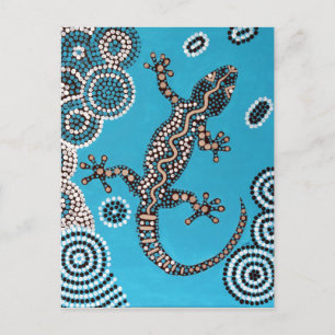 Cartão Postal Arte Aboriginal, Gecko, Punktmalerei, Pintura pont