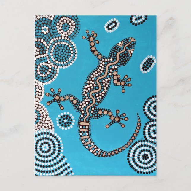 Cartão Postal Arte Aboriginal, Gecko, Punktmalerei, Pintura pont (Frente)