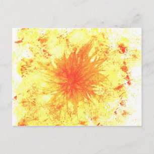 Cartão Postal Arte Abstrata Amarela Laranja Aguarela Flor