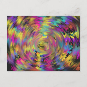Cartão Postal Arte Abstrata Divertida Espiral Arco-íris Amarelo