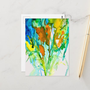 Cartão Postal Arte abstrata em aquarela floral