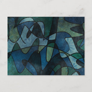 Cartão Postal Arte Abstrata em Vidro Pintado Digital Azul Verde