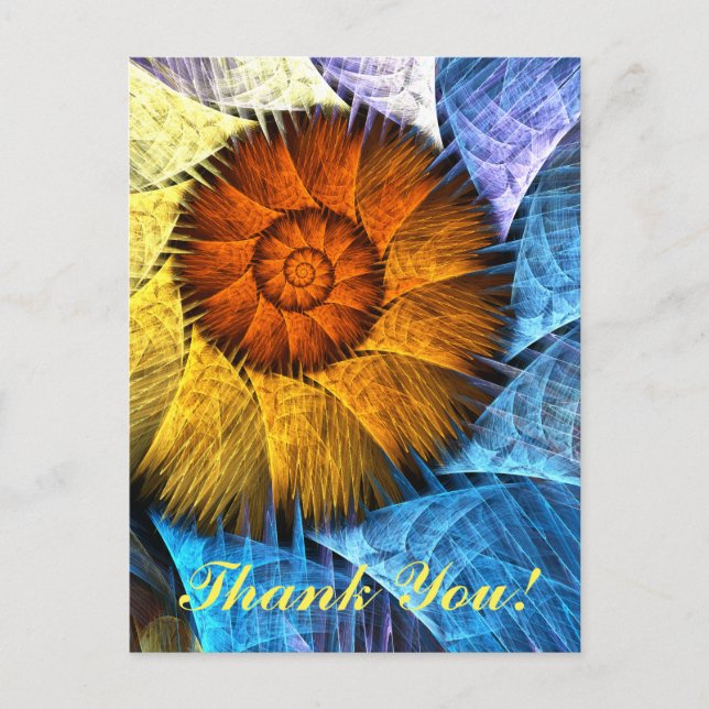 Cartão Postal Arte abstrata floral laranja amarelo azul Obrigado (Frente)