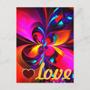 Cartão Postal Arte abstrata floral moderna padrão vermelho azul 