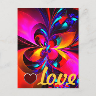Cartão Postal Arte abstrata floral moderna padrão vermelho azul 