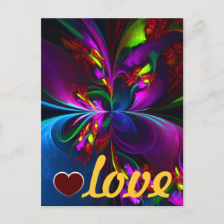 Cartão Postal Arte abstrata floral moderna padrão vermelho azul
