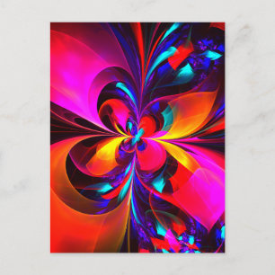 Cartão Postal Arte abstrata floral moderna padrão vermelho e azu