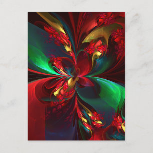 Cartão Postal Arte abstrata floral moderna padrão vermelho e ver
