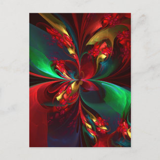 Cartão Postal Arte abstrata floral moderna padrão vermelho e ver