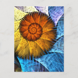 Cartão Postal Arte abstrata laranja amarelo azul floral