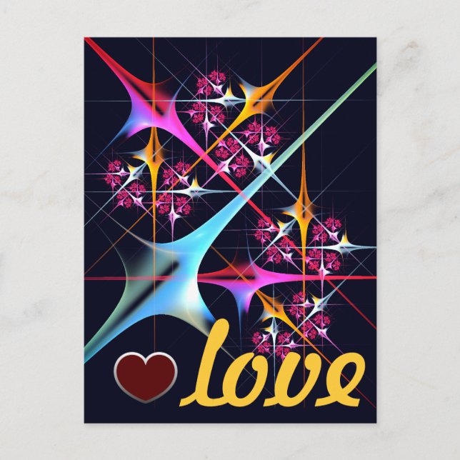 Cartão Postal Arte abstrata moderna com padrão floral rosa #01 (Frente)