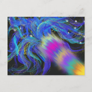 Cartão Postal Arte Abstrata Psicodélica Azul Rosa Roxo Funky