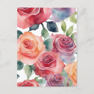 Cartão Postal Arte Abstrata - Rosas Aquarela