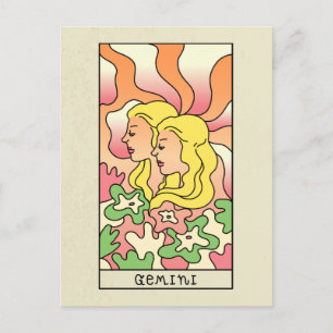 Cartão Postal Arte abstrato vintage do signo zodiacal de Gêmeos