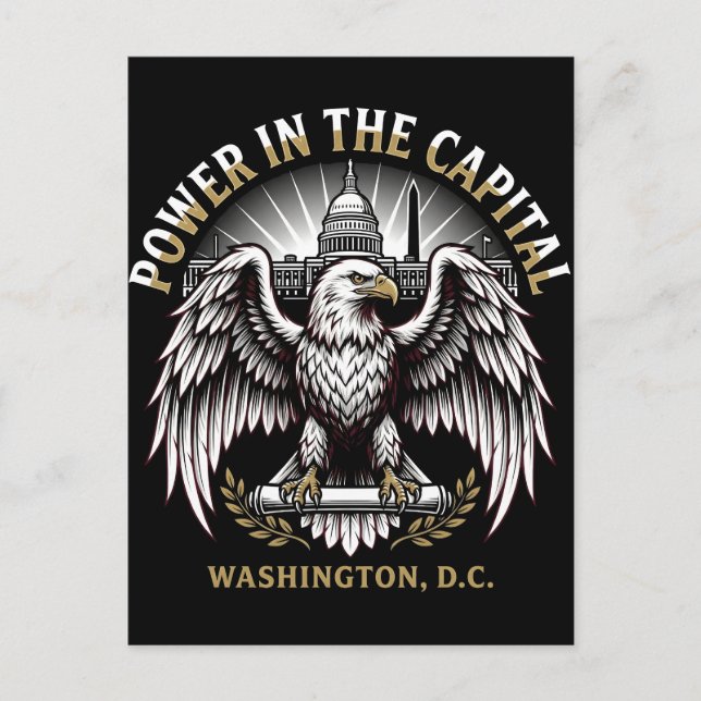 Cartão Postal Arte Águia Careca Poder no Capital Washington DC (Frente)