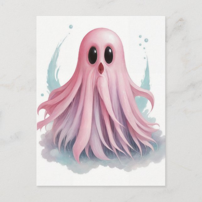 Cartão Postal Arte AI Ghost Watercolor Rosa (Frente)