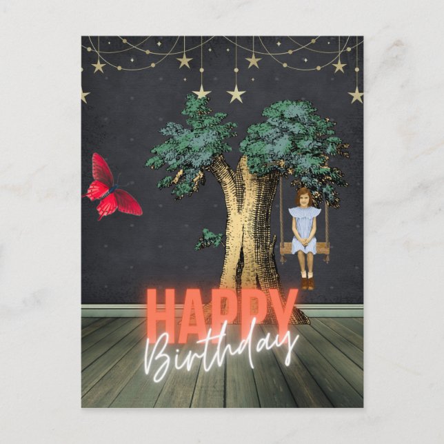 Cartão Postal Arte Alterada Surreal Surreal Feliz Aniversário Wh (Frente)