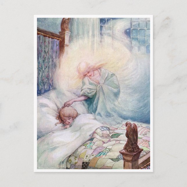 Cartão Postal Arte Antiga Anjo da Lua de Anne Anderson Oração (Frente)