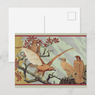 Cartão Postal Arte Antiga Art Nouveau Águia Verde Sálvia Arte da