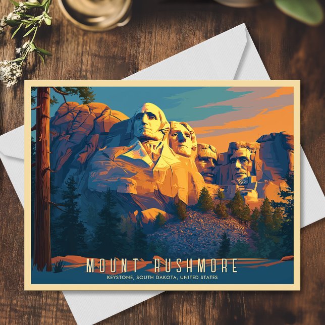 Cartão Postal Arte Antiga Monte Rushmore Dakota do Sul EUA Viage (Vintage Art Mount Rushmore South Dakota USA Travel Postcard)