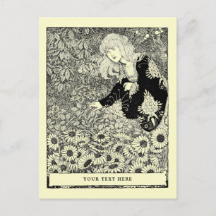 Cartão Postal Arte Antiga Nova Rapariga Entre Campo de Flores