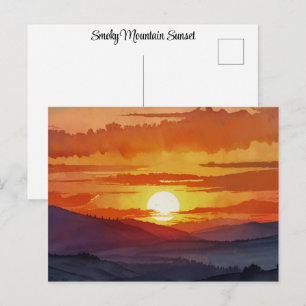 Cartão Postal Arte Aquarela Bonita do Pôr do Sol na Montanha Smo
