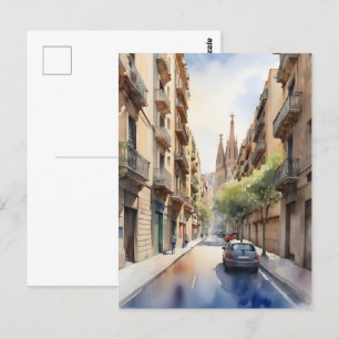 Cartão Postal Arte aquarela de Barcelona