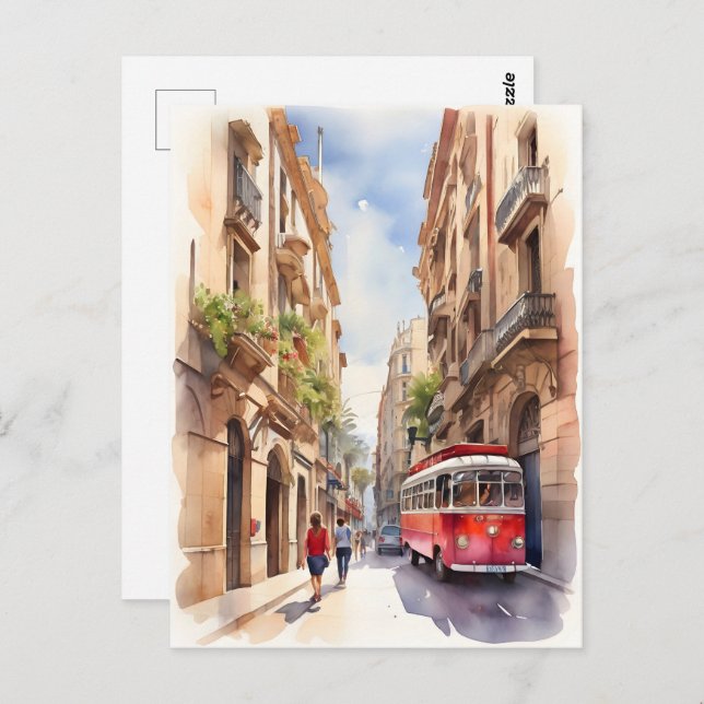 Cartão Postal Arte aquarela de Barcelona (Frente/Verso)