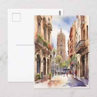 Cartão Postal Arte aquarela de Barcelona