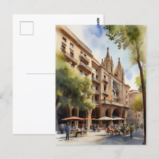 Cartão Postal Arte aquarela de Barcelona