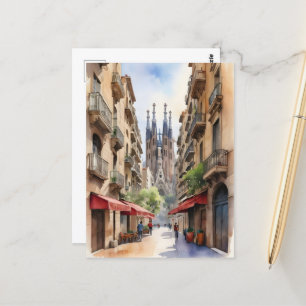 Cartão Postal Arte aquarela de Barcelona