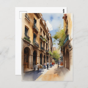 Cartão Postal Arte aquarela de Barcelona
