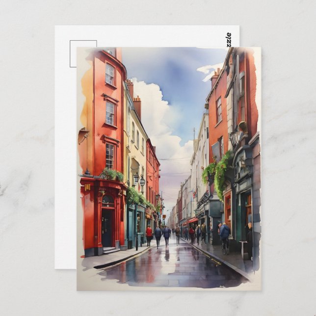 Cartão Postal Arte aquarela de Dublin (Frente/Verso)